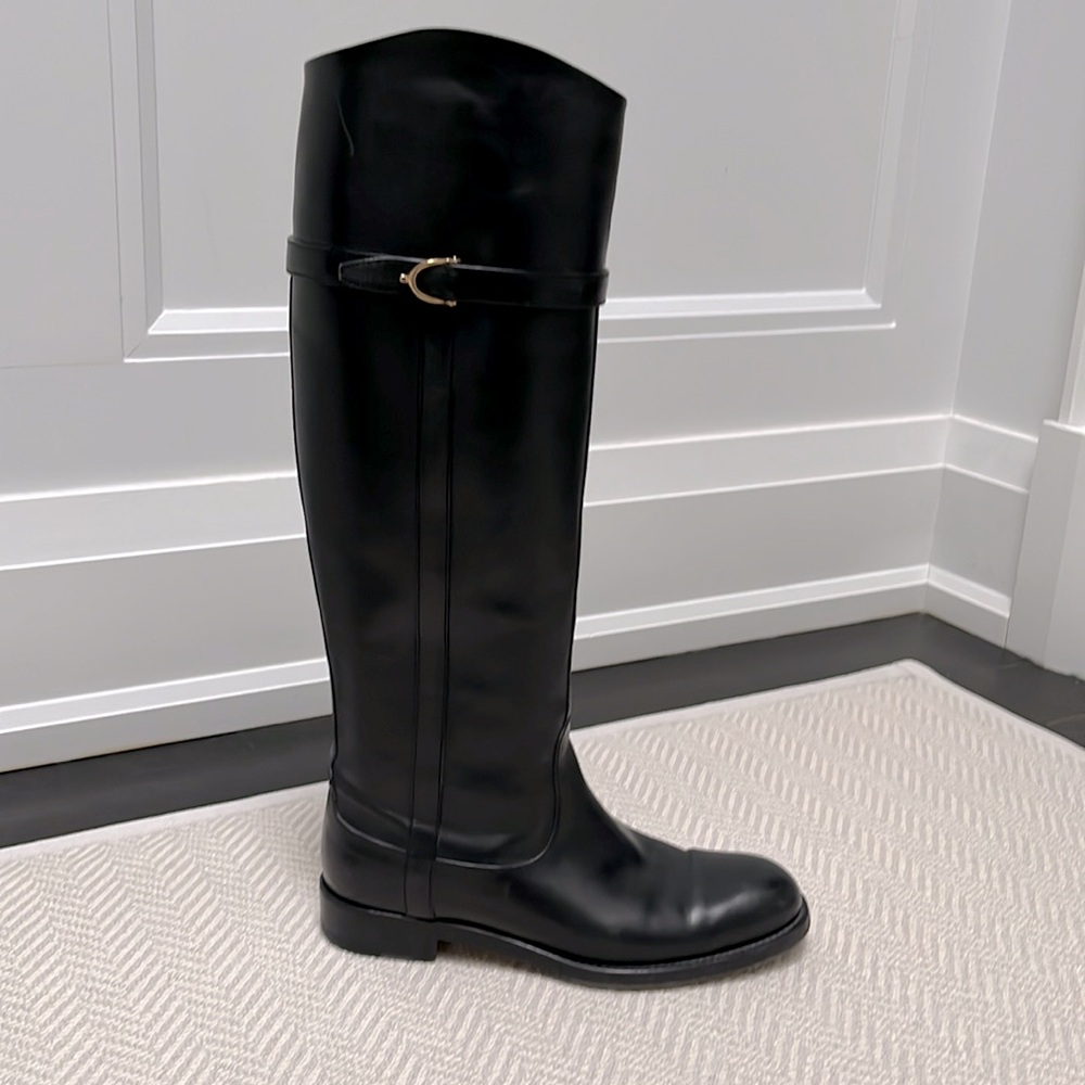 GUCCI Black Leather Knee High Boot with Slim Horsebit - Picture 6 of 13